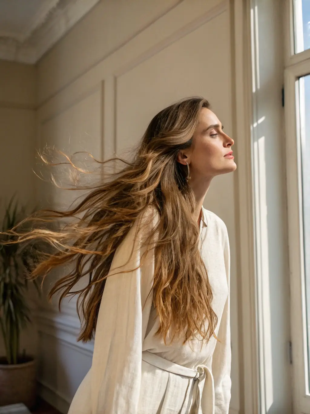 A close-up shot of a woman smiling confidently, showcasing her natural-looking hair after a non-surgical hair replacement procedure at The Collective Salon.